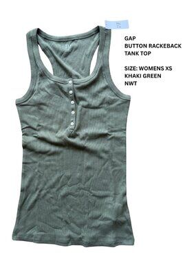 NWT Gap Ribbed Button Racerback Tank Top Khaki Green – Women's XS